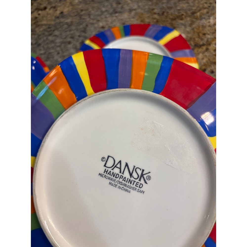 8 Dansk Caribe Antigua Striped Plates Set of 4 Dinner 4 Salad Blue Red Ceramic - Picture 5 of 8
